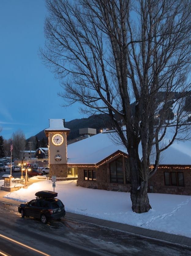 Town Hall Across Street Winter Dark