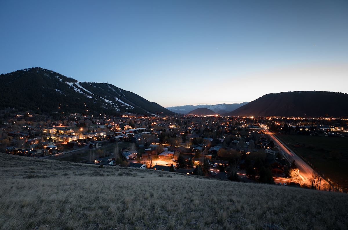 Down Broadway at night from Fence of Elk Refuge