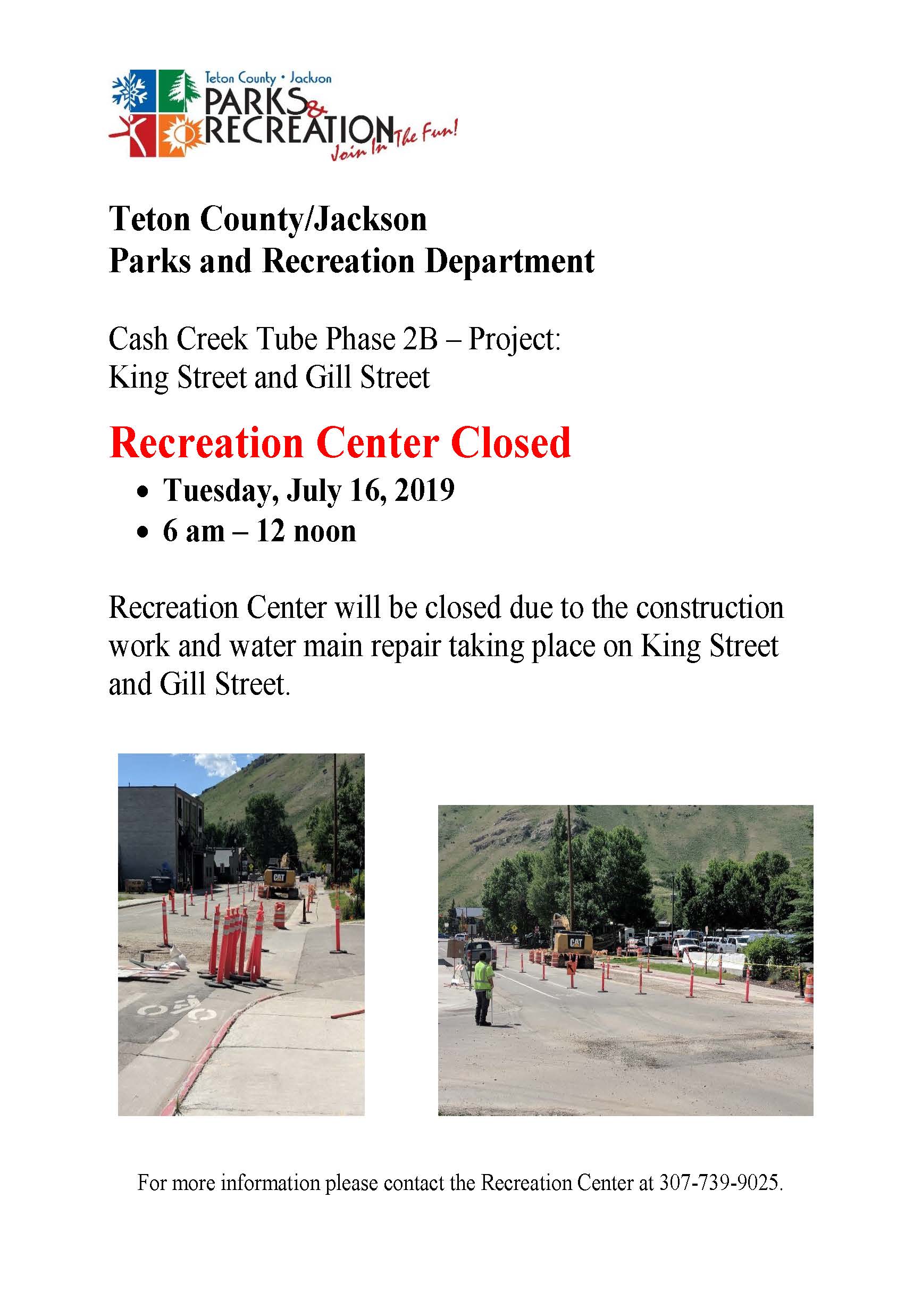 Recreation Center Closure - Cash Creek Tube Phase 2B 2019